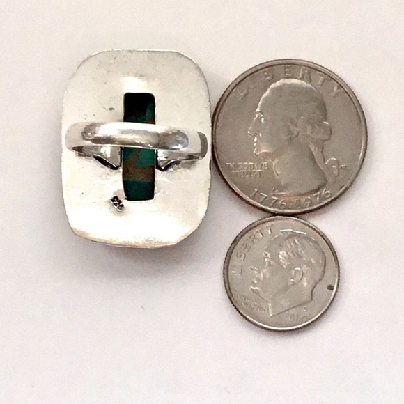 Copper & Malachite Gemstone Ring Square Cut - Picture 6 of 9